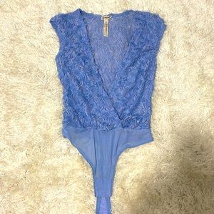 Intimately Free People Blue Flower Lace Bodysuit